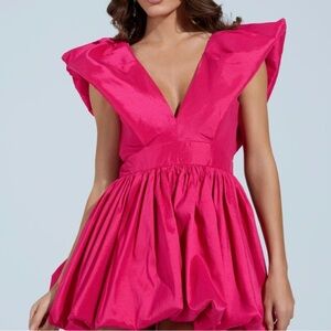 ONCE UPON A DREAM WOVEN MINI DRESS - Vibrant Pink Bubble Mini Dress